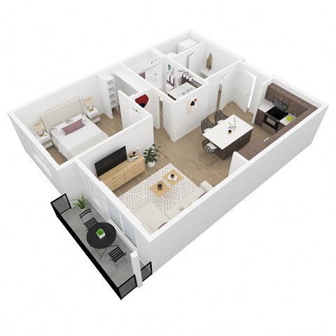 Floor plan for 1 bed, 1 bath, 701 sqft